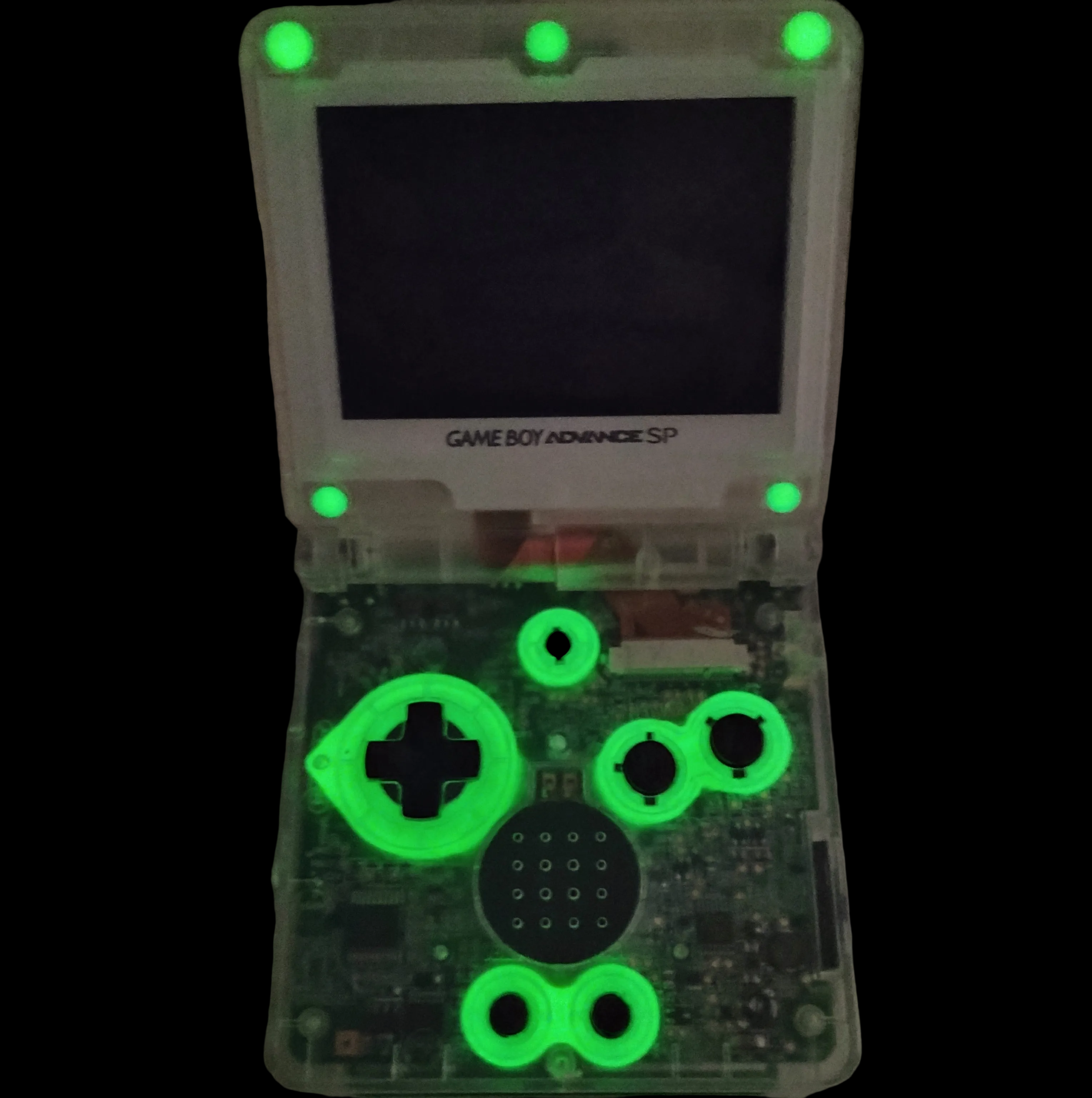 GBA SP | Transparent | IPS V5 Touch Screen | 900mAh Battery | Glow in the Dark