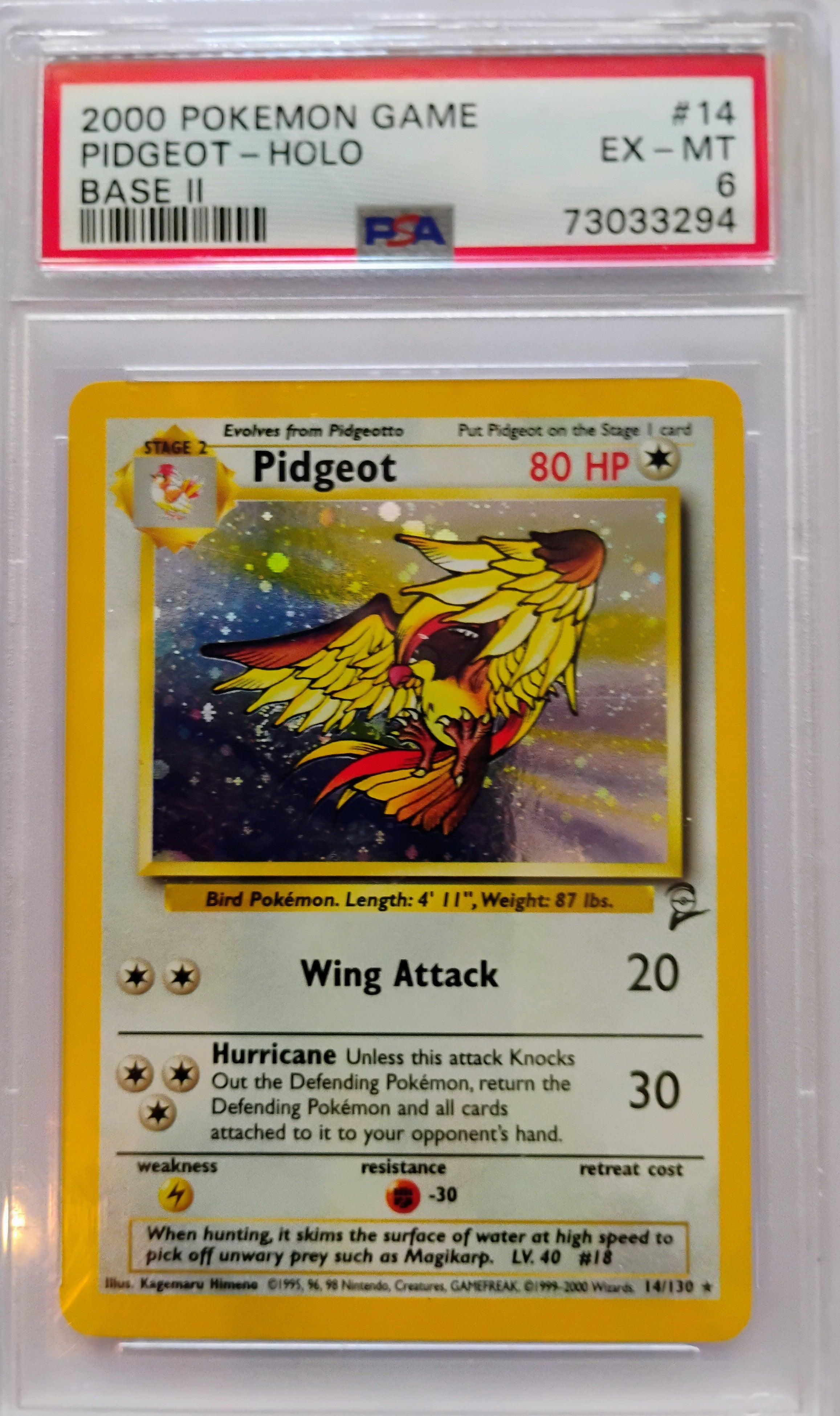 2000 Pokemon Game Pidgeot - Holo Base Set 2 | PSA 6