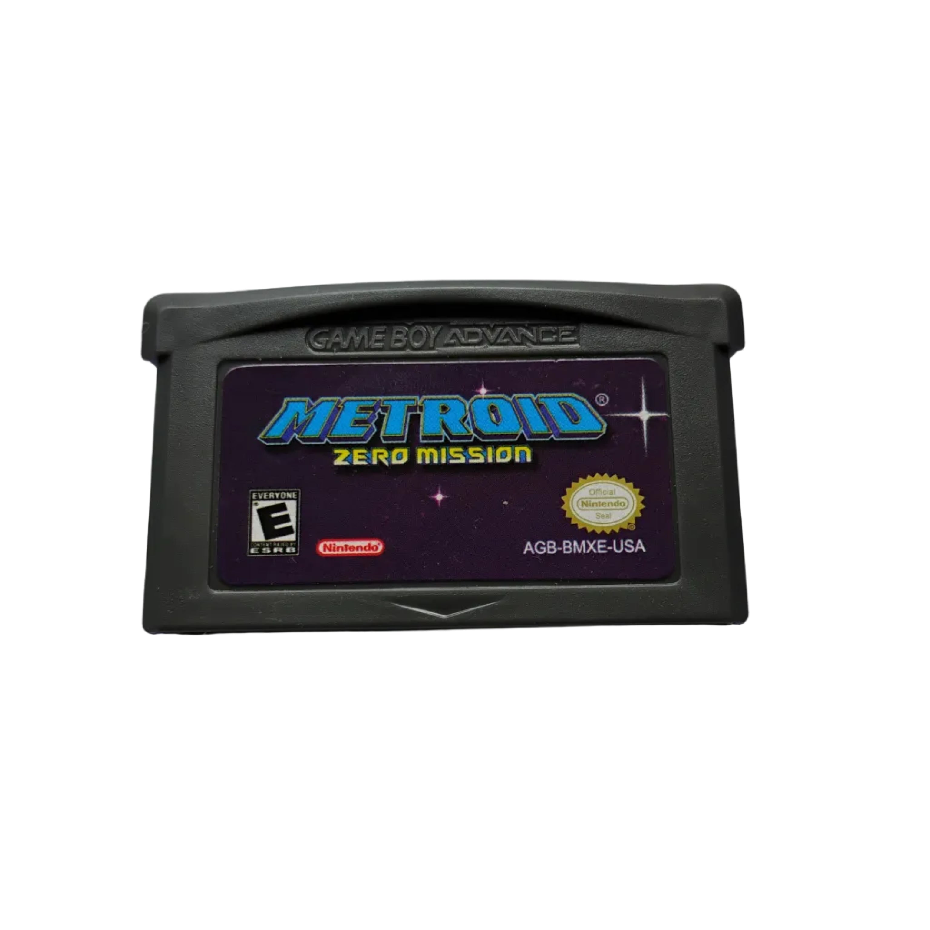 Game cartridge for 'Metroid Zero Mission' on a light gray background