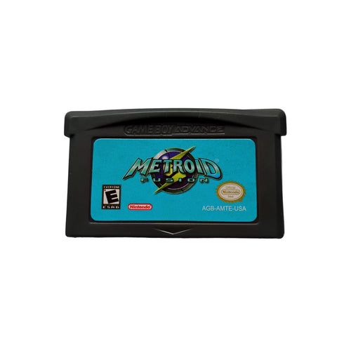 Game cartridge for 'Metroid Fusion' on a light gray background